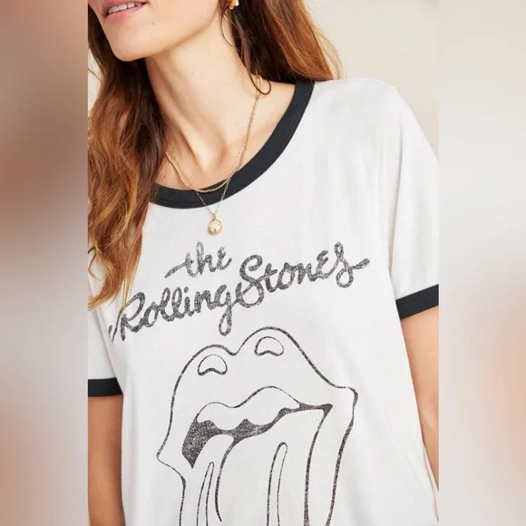 NEW ⭐️RARE⭐️ Anthropologie Letluv Rolling Stones Ringer Tee Small - Picture 7 of 10